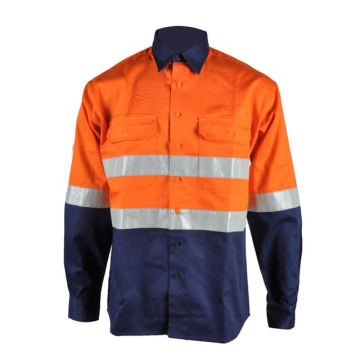 Рубашка из хлопчатобумажной ткани FR Hi Vis Work Safety